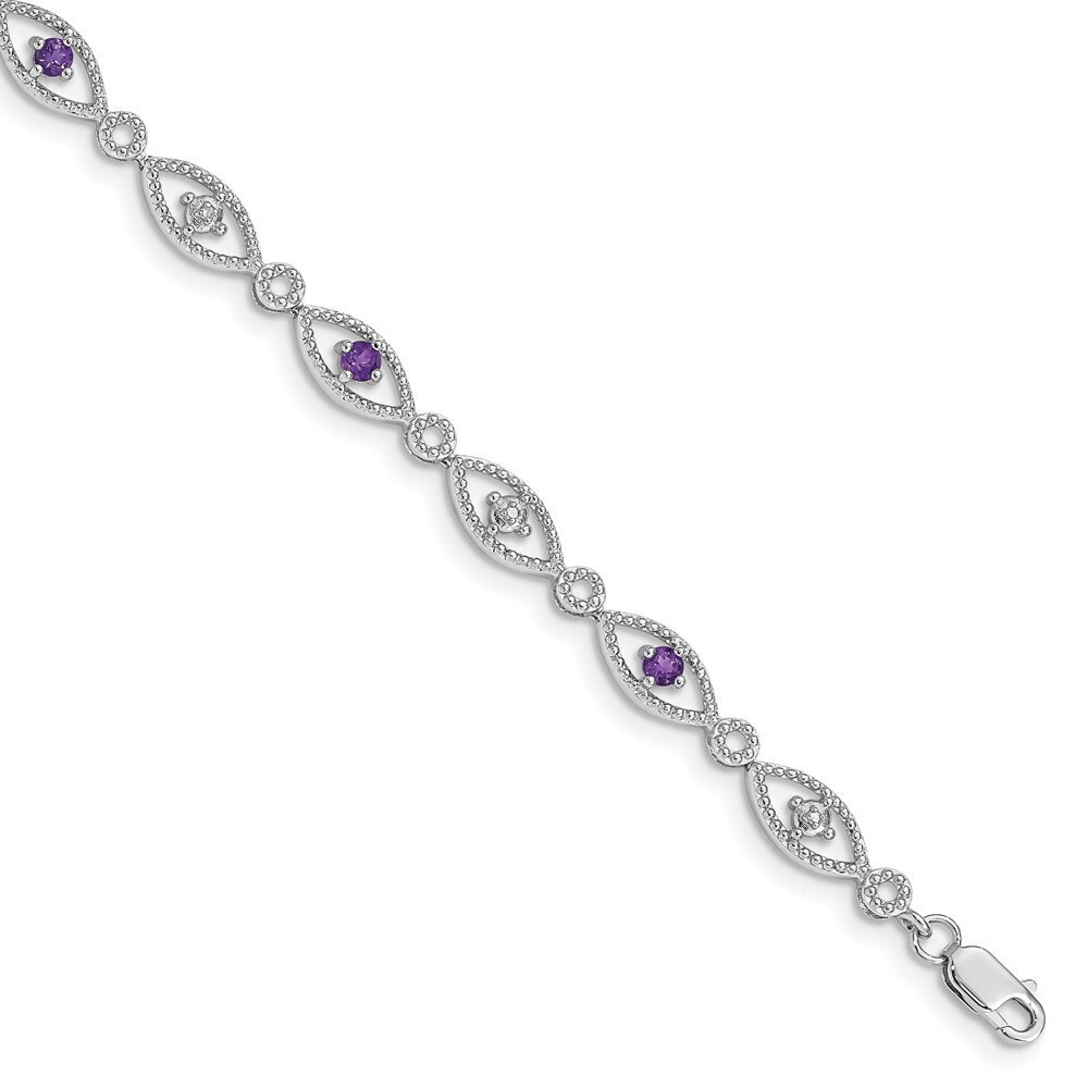 Kazi Luxury Sterling Silver Rhodium-plated Amethyst Diamond Bracelet